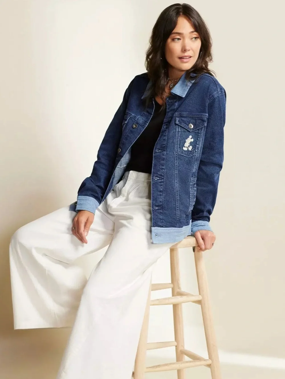 Her Universe Denim Jacket in Blue with Black & White Mickey Graphic - Picture 4 of 6
